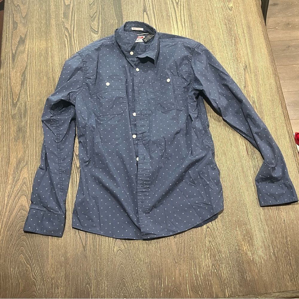Wrangler Vintage Button-Up Shirt Long Sleeve Star Print Chest Pocket Blue Size M